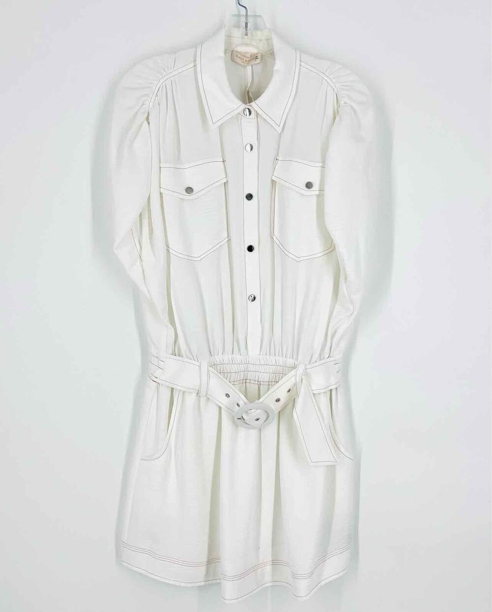 Ramy Brook Size M White/Beige Cinched Buttons NEW Designer Dress